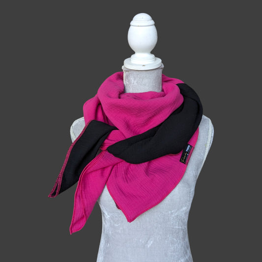 Musselin Halstuch - Fuchsia-Schwarz